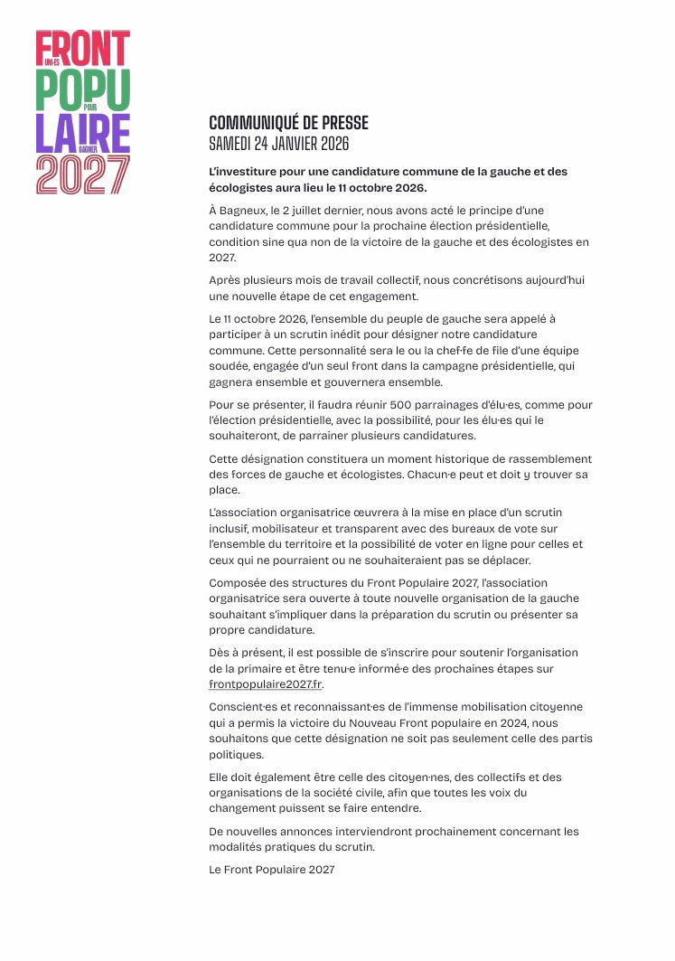 EELV's tweet photo. Communiqué de presse du Front Populaire 2027 https://t.co/QfzqHxUYrp