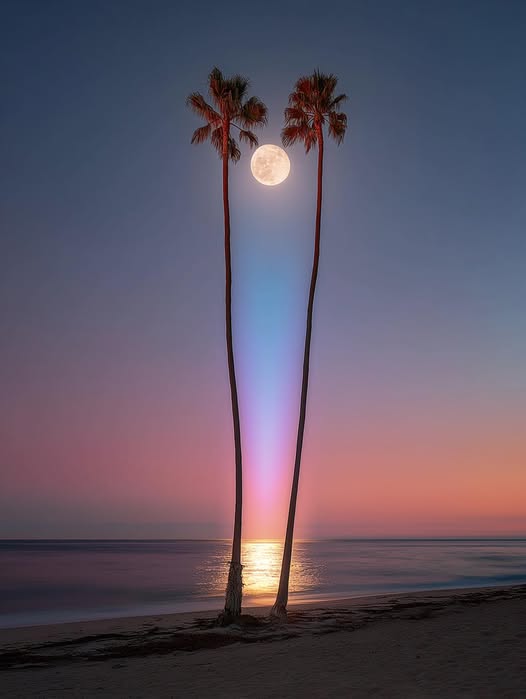 The moon lined itself up perfectly. 😲😍 

📍 Santa Monica, California 🇺🇸