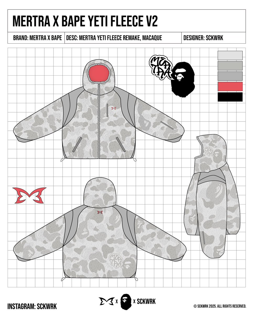 sckwrk's tweet photo. Yeti fleece v2. Concept collab for Merta and Bape.

Designed by me, 2025 https://t.co/2aCHOl7D2W