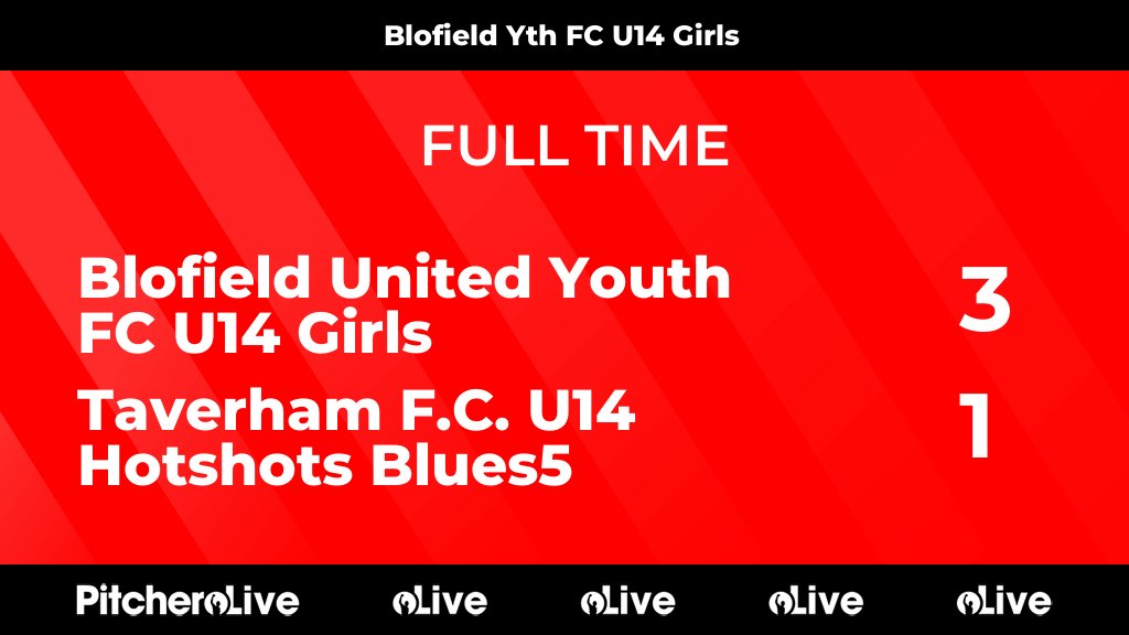 FULL TIME: Blofield United Youth FC U14 Girls 3 - 1 Taverham F.C. U14 Hotshots Blues5
#BLOTAV #Pitchero. Goals from Emily, Caitlin and Emily. Onto the Plate Semi-final. Well done girls.
blofieldunitedyouthfc.com/teams/242722/m…