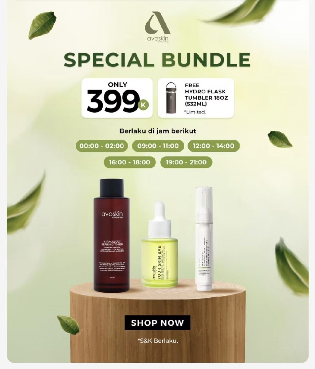 _imsoyoung's tweet image. INFO hydro flask gratis beli produk bundle avoskin dulu
Stok hadiah terbatas!
War di jam 00.00, 09.00, 12.00, 16.00, &amp;amp; 19.00

s.shopee.co.id/20pSeCCSEe