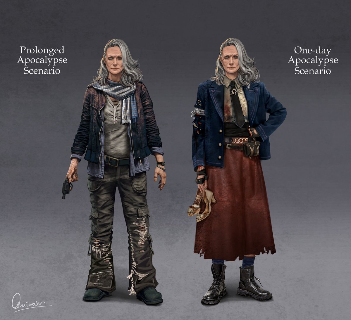 I'm playing ahead of the curve 🤓

My idea for the full look of Lady#3 (or Thresea, as I now call her)

I presented two options, as if her realm had been dying slowly for many years. And if the end of her realm came in a matter of hours

#DeadbyDaylight #characterdesign