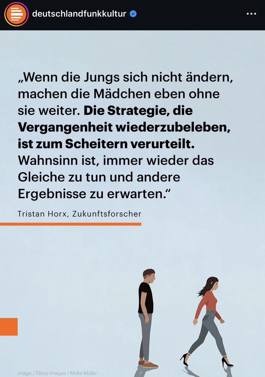 Auweia.

Das Zitat von Tristan Horx ist kein Zukunftsblick, sondern ein ideologischer Kurzschluss. Gesellschaftliche Spannungen werden nicht erklärt, sondern moralisch aufgelöst: Männer gelten pauschal als rückständig, Frauen als überlegen und fortschrittlich. Ursachen,