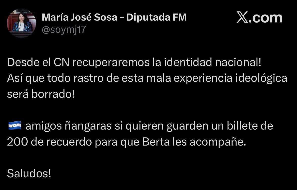 La ignorancia no tiene límites. A María J. Sosa solo la conocen por representar a la organización criminal y corrupta de Honduras, el Partido Nazional; en cambio, a Berta la conocen porque representa  historia, lucha, dignidad y soberanía. ¡Hay niveles, muchacha!