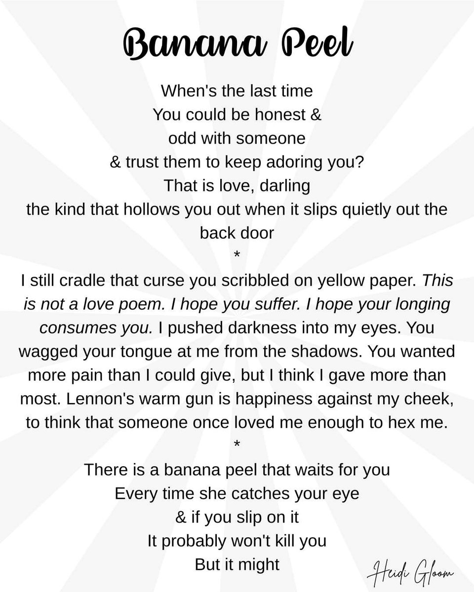 HMNolanbooks's tweet photo. When's the last time
You could be honest &
odd with someone
& trust them to keep adoring you?
That is love, darling
the kind that hollows you out when it slips quietly out the back door
#poetry #vsspoem #vss365 #slip #wordprompt https://t.co/RkCE4pt1dR