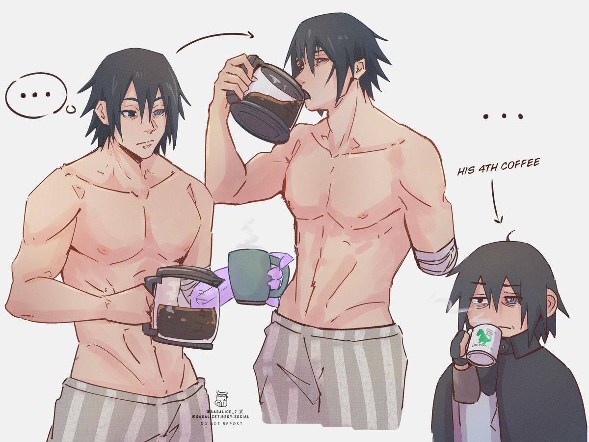sasalice_7's tweet image. "Draw your fav character having your problem" 
Then there you have it
Coffee addict Sasuke ☕️