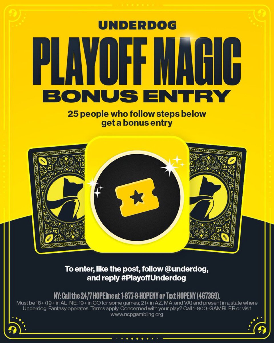 🪄 Playoff Magic Bonus Entry Giveaway 🪄

We're sending out Bonus Entries ($10) to 25 random people that...
1️⃣ Follow us 
2️⃣ Like the post
3️⃣ Reply with #PlayoffUnderdog