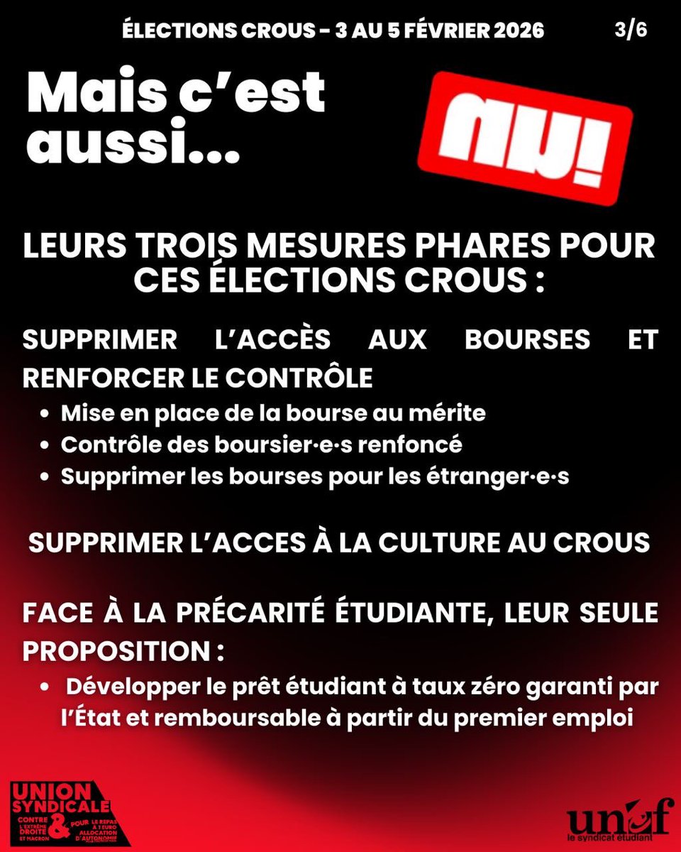 Contre le fascisme dans nos CROUS, l’unité est la condition pour la victoire ! 
Du 3 au 5 février, vote Union syndicale. 

1/2