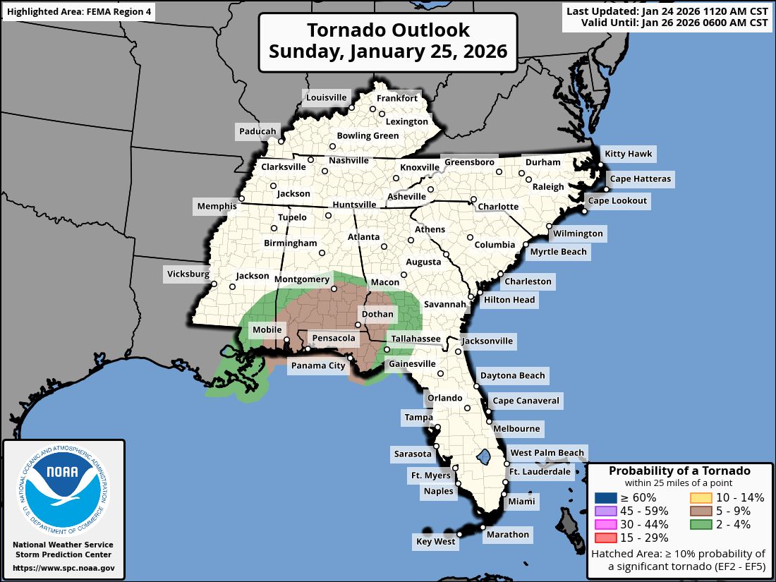 MaxVelocityWX's tweet photo. TORNADO THREAT SUNDAY 🚨

A 5% tornado risk is in place across parts of the central Gulf Coast, including southern Alabama and the Florida Panhandle. https://t.co/oQ0u9bQgRu
