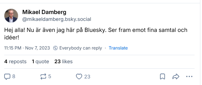 TeddyEckerod's tweet photo. Hej @mikaeldamberg 
Varför ghostar du dina 769 väljare på Bluesky?
Vad är det som håller dig kvar här på högerextemisten Elon Musks plattform för hat och högerextremism? https://t.co/fZZ4p4PURI