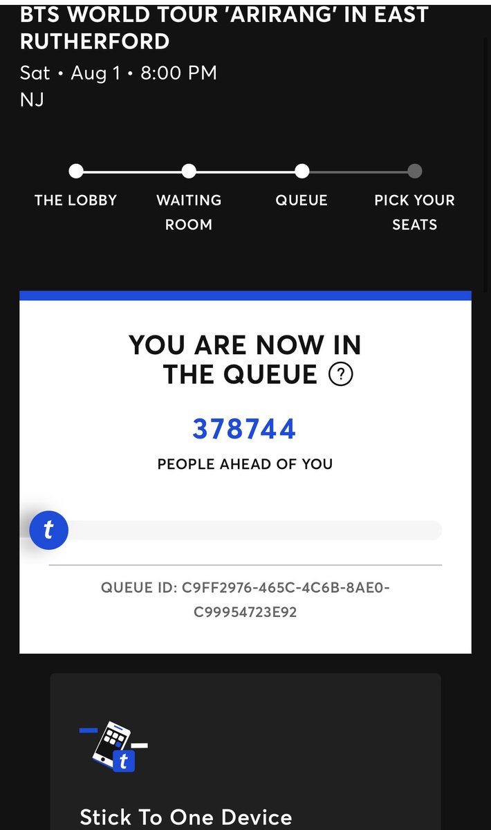 ilovesprockets's tweet photo. @permylastemail7 @BTS_twt 6 times worse than my queue numbers from yesterday’s presale 🫠 https://t.co/v0zT6dGDOh