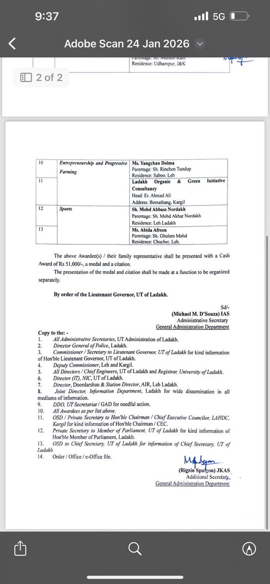 MazoorUlHussian's tweet photo. Heartiest congratulations to Sh. Muzammil Hussain @roots_ladakh and Er. Ahmad Ali, Ladakh Organic & Green Initiative Consultancy @LadakhLogic on receiving 6th State Awards on the auspicious occasion of Republic Day. Yours dedication and service to society are truly inspiring.
@roots_ladakh @LadakhLogic @lg_ladakh @LAHDC_Kgl @dc_Kgl