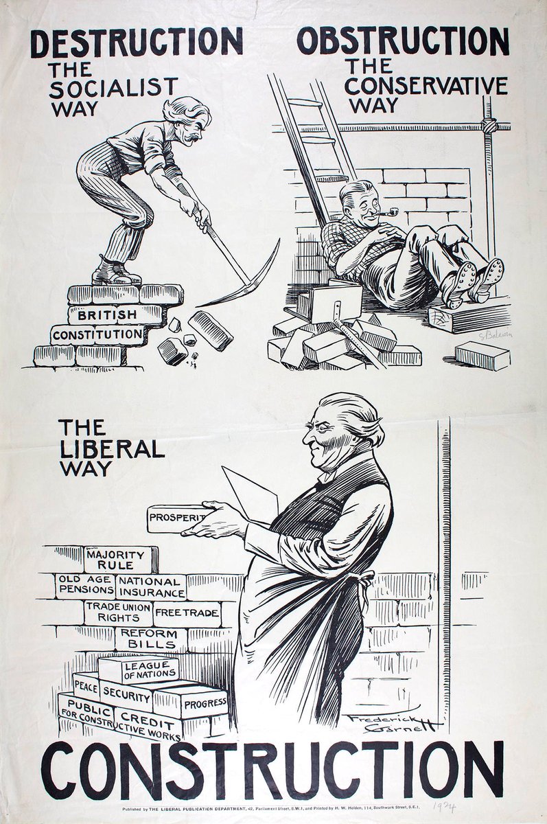 propagandopolis's tweet image. 'Construction the Liberal Way' — British poster published by the Liberal Party ahead of the 1924 general election.