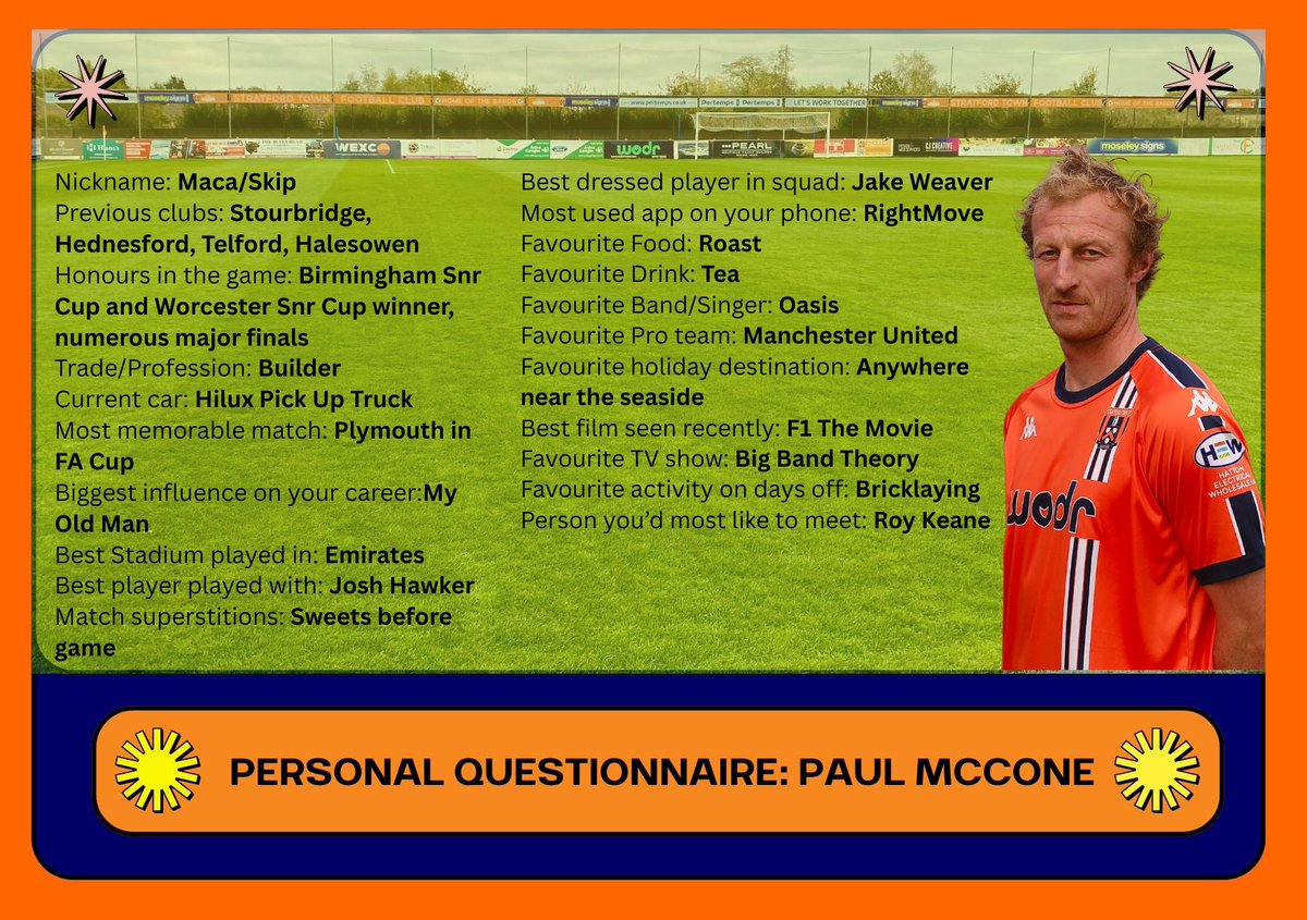 StratfordTownFC's tweet image. PLAYER PROFILE - PAUL McCONE
Coming up next in The Bards' player profile programme is Skipper Paul McCone. Thanks for sharing 'Skip'. #COYB #Players