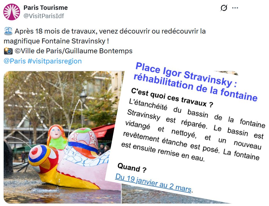 mtwit75's tweet image. Inaugurée il y a deux ans, après 18 mois d'une restauration d'envergure, la fontaine Stravinsky est à nouveau à l'arrêt, pour un problème d'étanchéité. On va encore nous dire que c'est l'entreprise, que c'est pris en charge au titre de la garantie ... mais quand-même, qui…