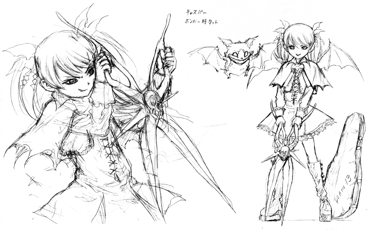 ItsFantasticAC's tweet image. Casper sketches for Deathsmiles, by Junya Inoue.