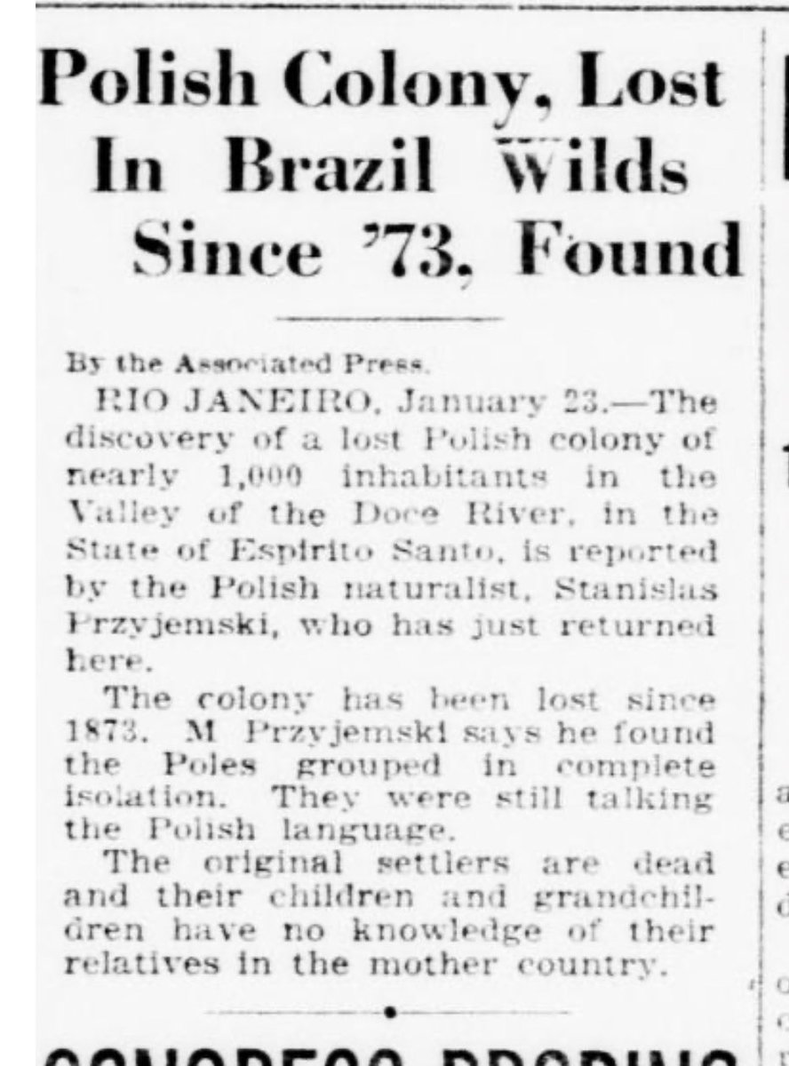 100YearsAgoLive's tweet image. A lost Polish city is found in the jungle of Brazil.

The colony had been lost since 1873 until Polish naturalist Stanlislas Przyjemski rediscovered the 1,000 settlers this week.

53 years isolated, most of the survivors and their descendants know nothing of Poland anymore.