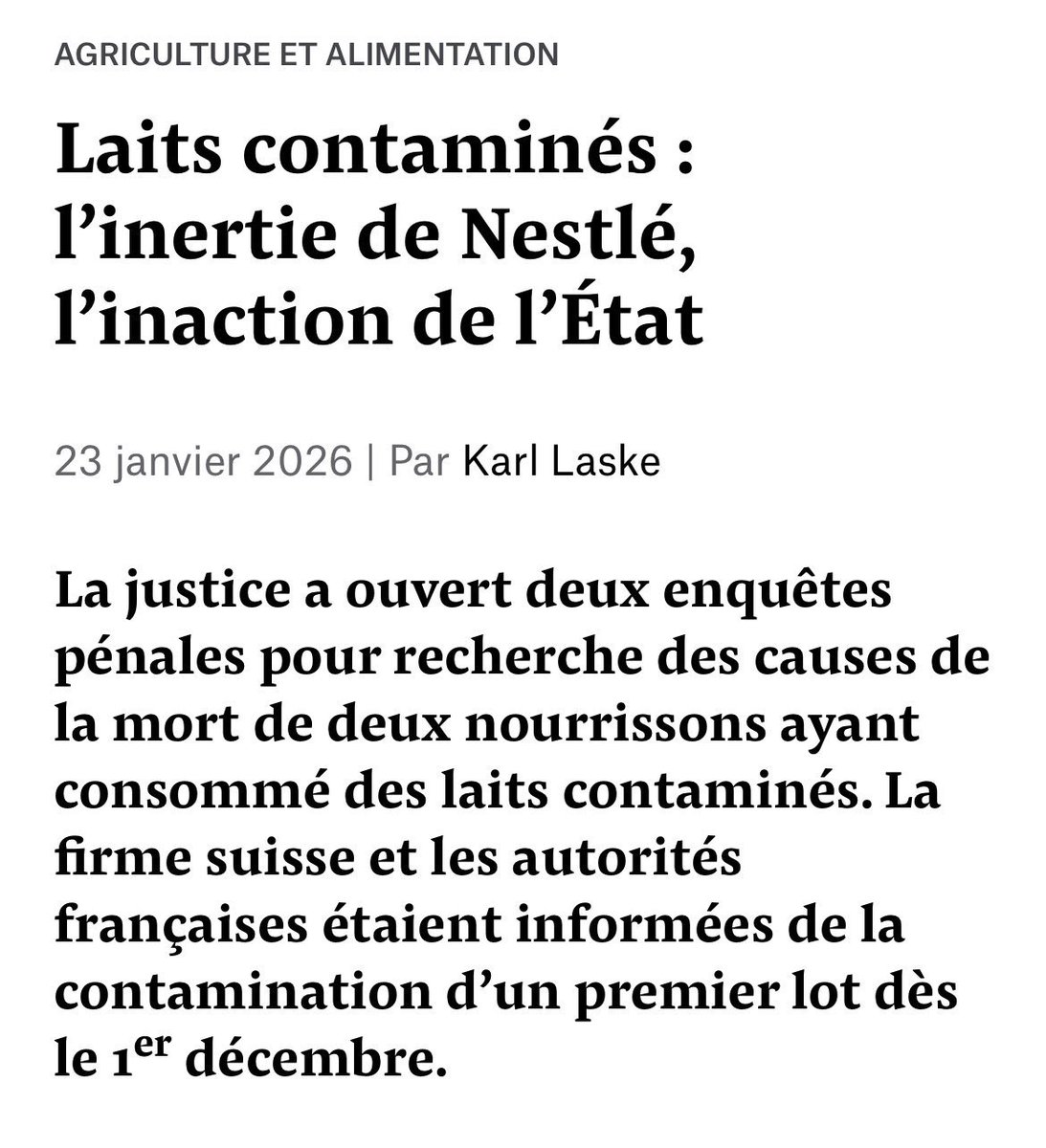 PanettonePazzo's tweet image. L’immense scandale des eaux en bouteille Nestlé l’an dernier n’aura servi à rien.

Là-encore le gouvernement savait.
Le gouvernement a cru Nestlé.
Le gouvernement n’a rien fait.

2 nourrissons morts.

À ce stade ce n’est même plus de la négligence mais de la complicité d’Etat