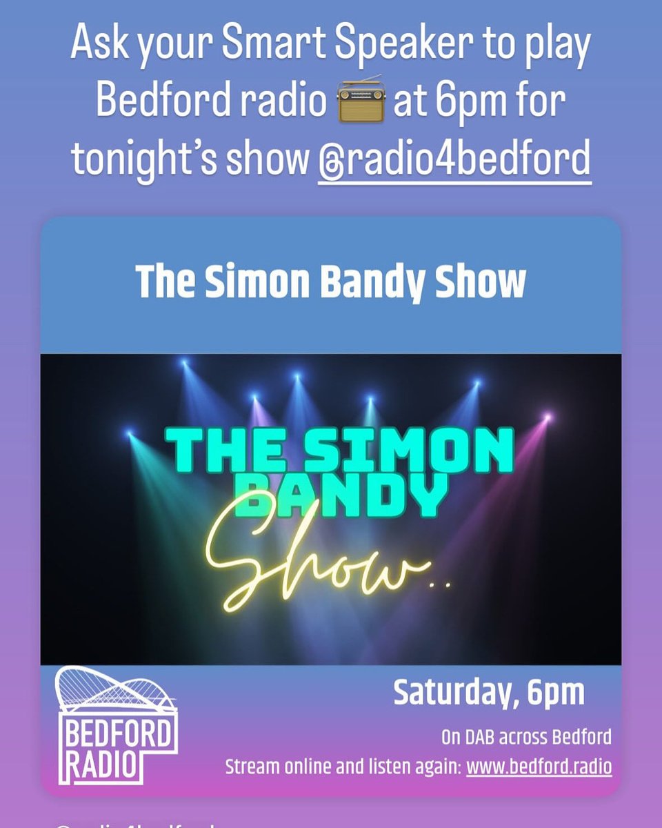 nsbandy's tweet photo. Ask your Smart Speaker to play Bedford radio at 6pm for today’s show https://t.co/r8MA3r7Xkn