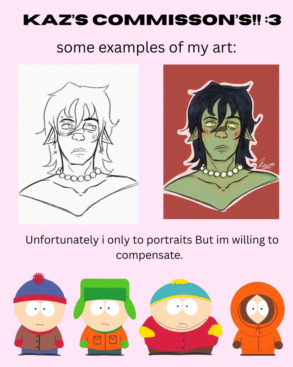 K4Z1C0's tweet photo. ART COMMS!!! :3
#art #commissionsopen #promotwt #SouthPark https://t.co/qQKnqRrlEg