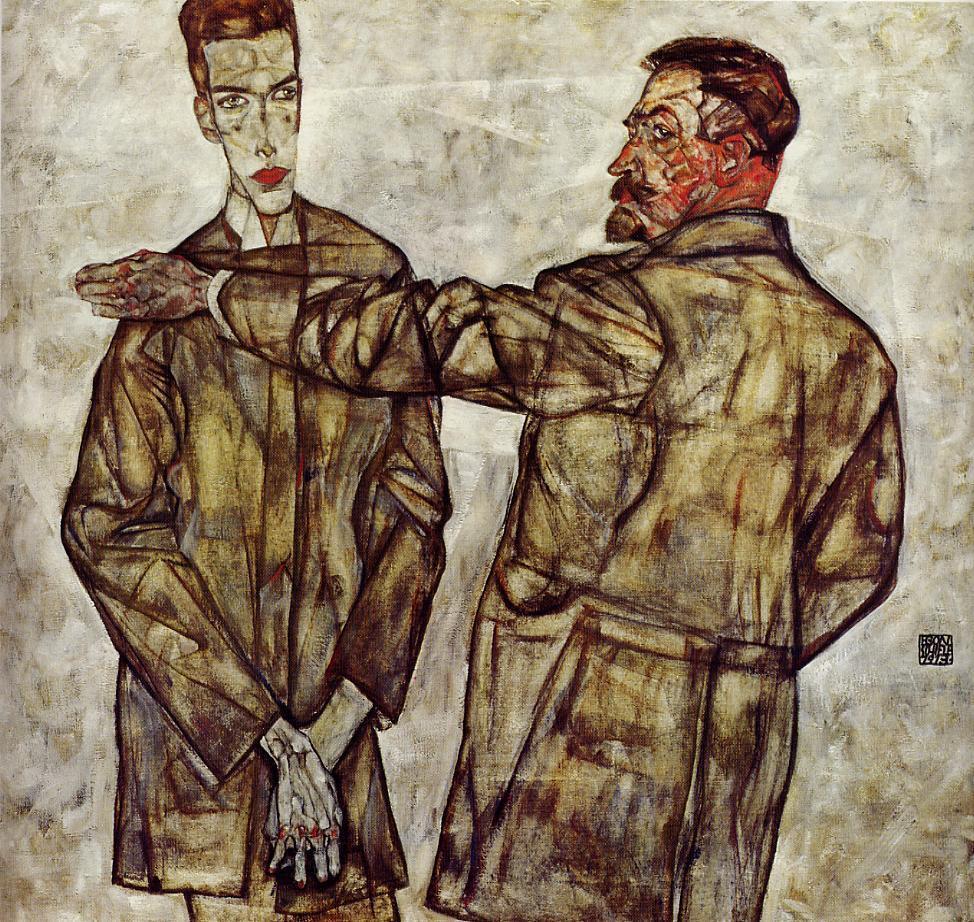 Double Portrait (Chief Inspector Heinrich Benesch and His Son Otto), 1913 #artbots #schiele