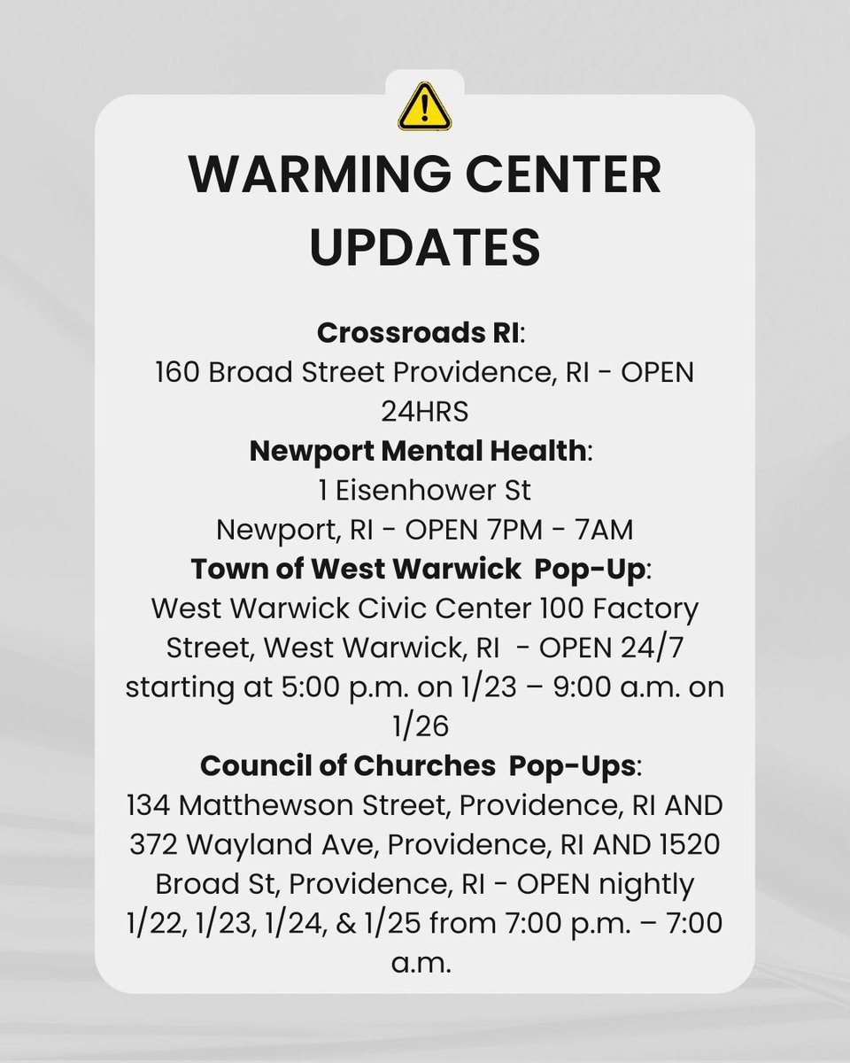 rihomeless's tweet image. Rhode Island is expecting a lot of snow this weekend and freezing temperatures next week. Warming Centers are available and open for folks looking to get out of the cold weather. Updated Warming Centers are available on The Executive Office of Housing's website. Link in bio.