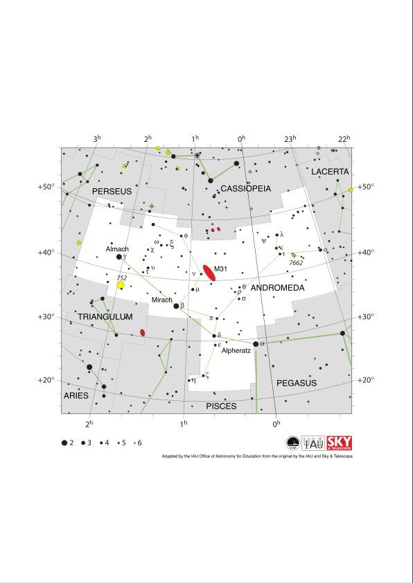 SkyandTelescope's tweet image. Face west after nightfall and look straight up. Perseus is crossing the zenith. A fist of so west of there, spot Andromeda's high foot: Gamma Andromedae. Andromeda is standing on her head, which is also the top corner of the Great Square of Pegasus.
buff.ly/oCAf0Id