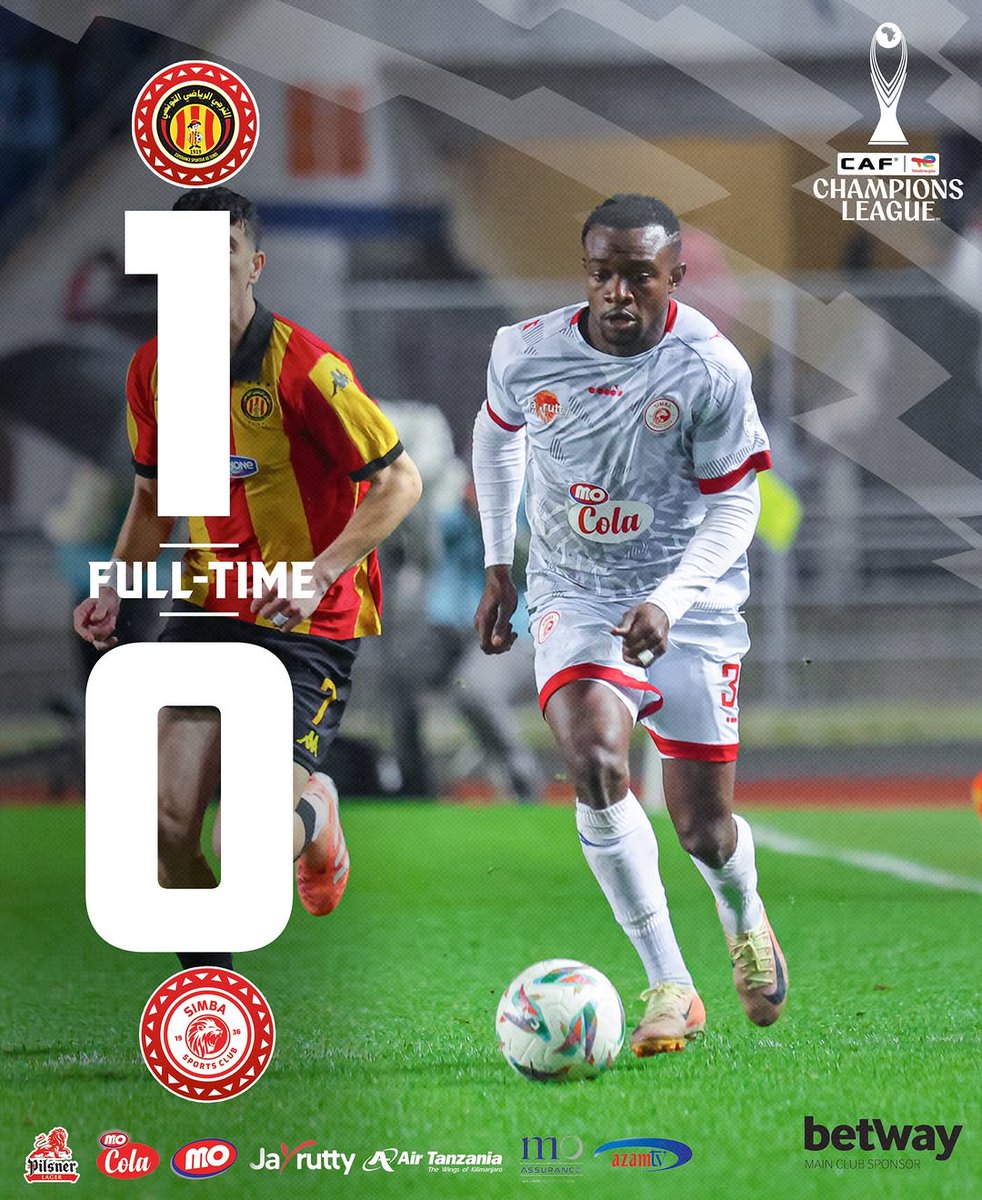 TanzaSports's tweet photo. FULL TIME || CAF CHAMPIONS LEAGUE 🌍

Esperance Tunis 1️⃣-0️⃣ Simba SC

#TanzaSports #EsperanceDeTunis #SimbaSC #TotalEnergiesCCL #AfricanFootball #CCL #TotalEnergiesCAFCL @top fans 

Powerd by  @WilSmartTechs https://t.co/rqhIIPapnx