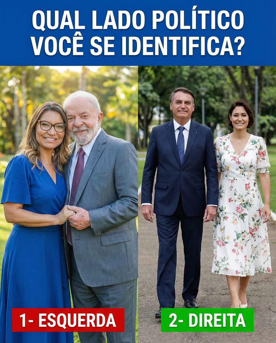 FtimaPesso2719's tweet image. "A hora da verdade! Quem representa o seu Brasil? 1️⃣ (Esquerda) ou 2️⃣ (Direita)? Deixe seu voto! 👇🇧🇷"