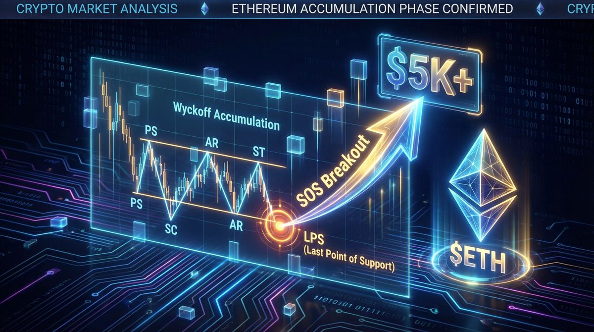 CryptoZ22859's tweet image. $ETH EYES $5K+ TARGET  The $ETH chart is showing a textbook Wyckoff accumulation pattern.  We just printed a Last Point of Support (LPS). This is where strong hands absorb supply before the real move up.  A Sign of Strength (SOS) breakout is the trigger. If we see that, the path…