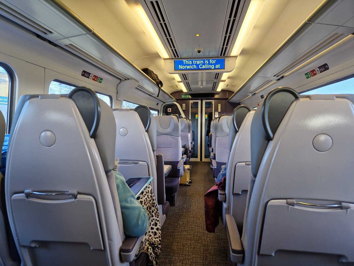 sean_387's tweet photo. Finally caught up with one of the @EastMidRailway refurbished 158s. Between the comfortable Grammer seats and the elegant colour choices this must be one of the nicest train interiors in the country. A really classy job 👏👏. https://t.co/eTjSH3Ue31