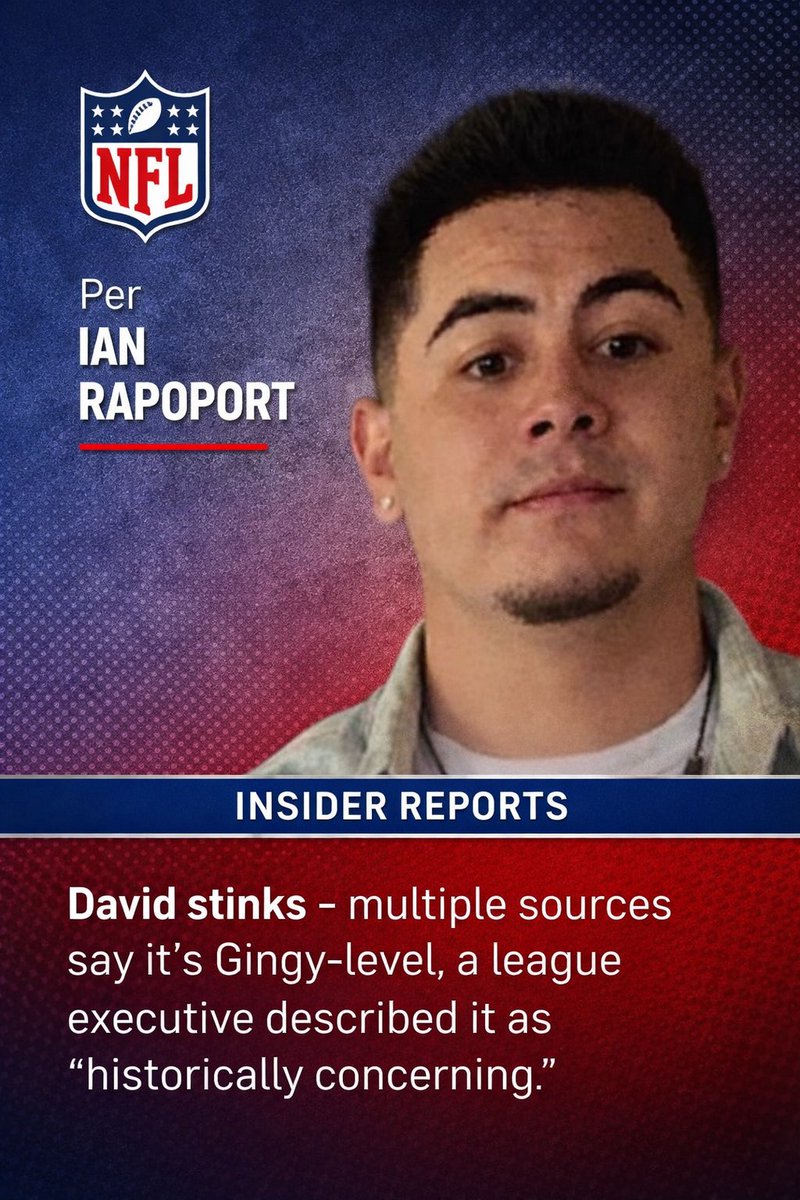 VicVonDo0m's tweet photo. Per Ian Rapoport: Insider reports indicate David stinks — and not in a normal way. Multiple sources say it’s approaching Gingy-level, which executives around the league describe as “historically concerning.”

Situation being monitored. https://t.co/p13QL79DPD