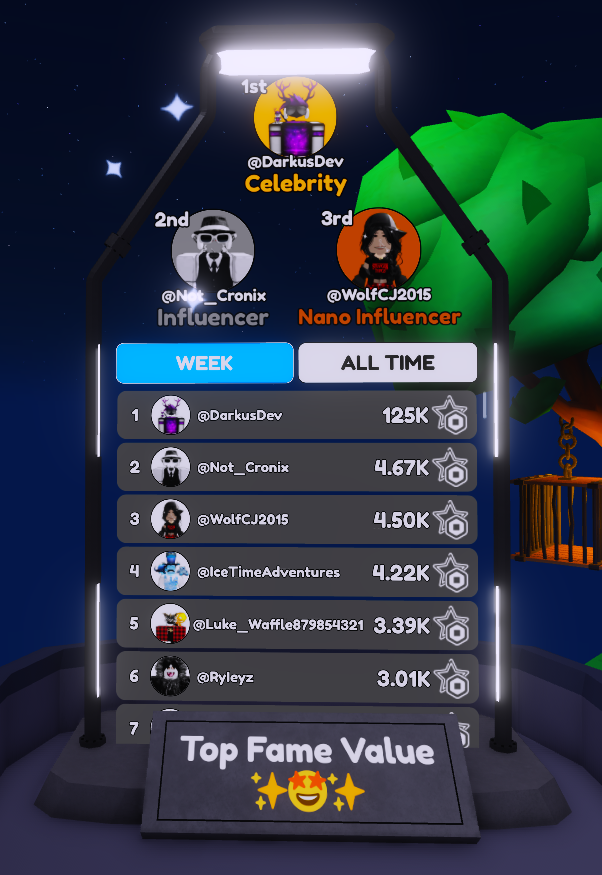 👏Congratulations to DarkusDev on gaining 125 THOUSAND fame 🌟this week! 

Play PlsBuyMe and start earning robux and raising your fame too! #ROBLOX