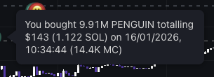 The first $penguin buy on <a href="/TrojanOnSolana/">Trojan Trading</a>  was at $14.4k mcap