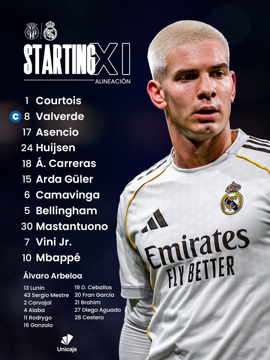 realmadrid's tweet image. 📋✅ ¡Nuestro XI inicial!
🆚 @VillarrealCF 
👉 @UnicajaBanco