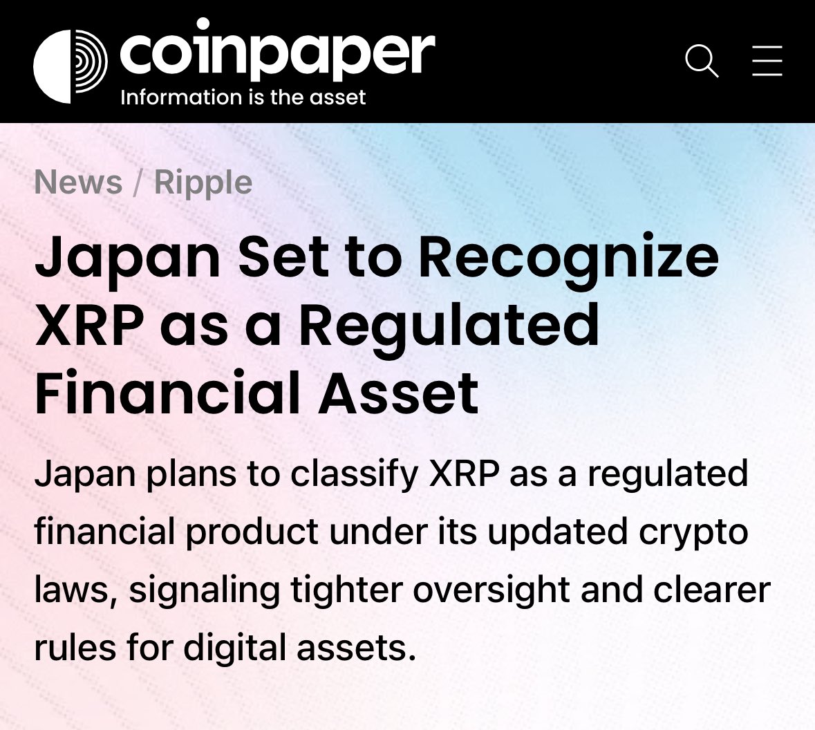 🚨BREAKING: JAPAN MOVES TO CLASSIFY $XRP AS A REGULATED FINANCIAL PRODUCT  🇯🇵 Japan is preparing to formally recognize XRP as a financial product  under updated crypto regulations, with Q2 2026 targeted for