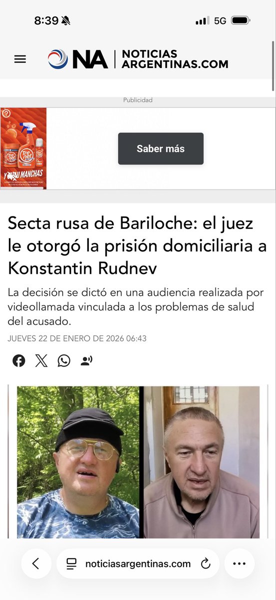 🚨 Repercusiones en medios nacionales sobre la nota realizada por <a href="/rionegrocomar/">Diario Río Negro</a> sobre el otorgamiento de la prisión domiciliaria de Rudnev Konstantin, en l ciudadano ruso acusado de liderar una secta con hilos en #Bariloche. Nuevamente la sección policiales marca agenda nacional