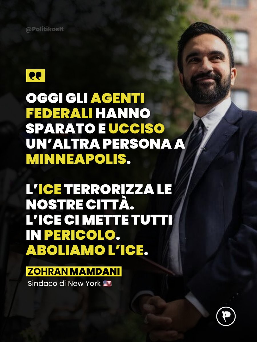 🇺🇸 Su X il sindaco di New York, Zohran Mamdani, chiede l’abolizione dell’#ICE: “Semina impunemente violenza, terrorizza le nostre città, ci mette in pericolo”

@PolitikosIt