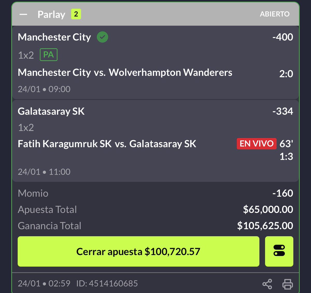 hugowx_'s tweet image. 350 RT’s Y SUBO EL PASO 4 DEL RETO $1,600 a $100,000🪜

Paso 1️⃣ PSG + Inter ✅
Paso 2️⃣ Lara ✅
Paso 3️⃣ City + Gala ✅

Este reto lo ganaremos de mi se acuerdan 😈

Activen Notis nadie se lo puede perder 🔔