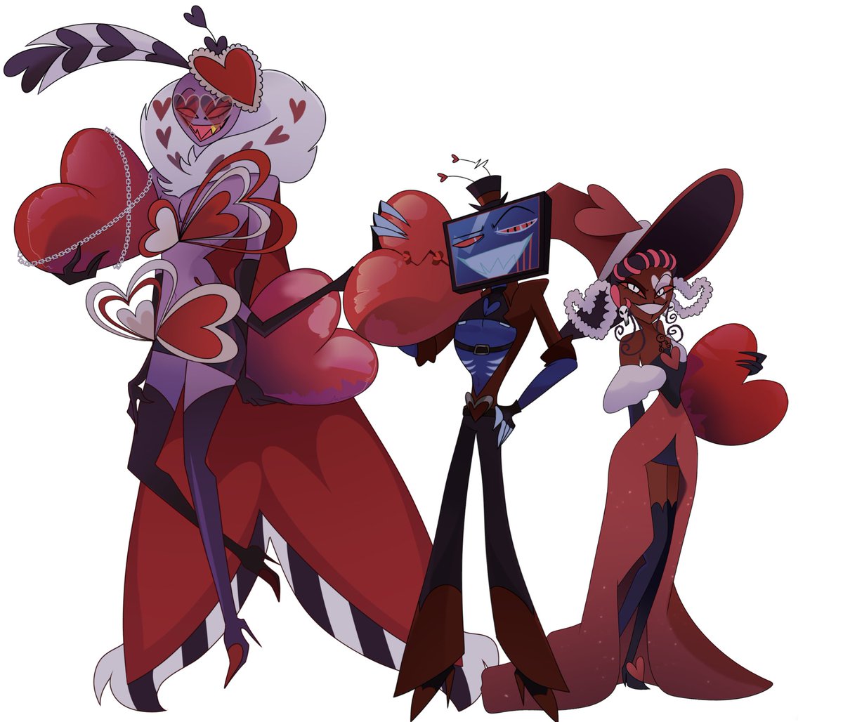 VGHOSTIV's tweet image. Vees for valentines 🙂‍↕️❣️ #HazbinHotel #vees
