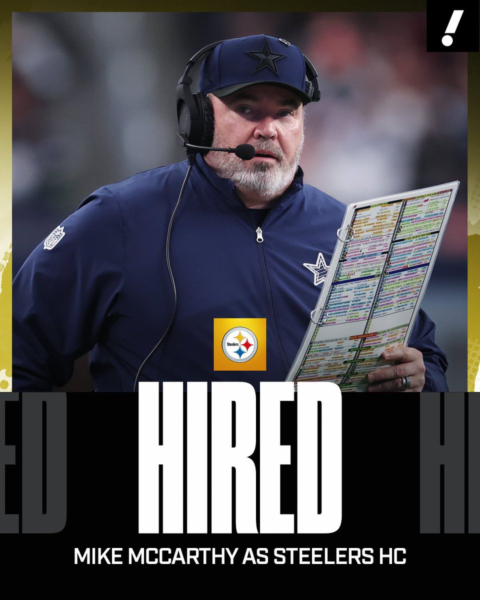 YahooSports's tweet image. BREAKING: The Steelers plan to hire Mike McCarthy as their next head coach, per @AdamSchefter.

McCarthy, who grew up in Pittsburgh, previously served as head coach of the Cowboys and Packers.