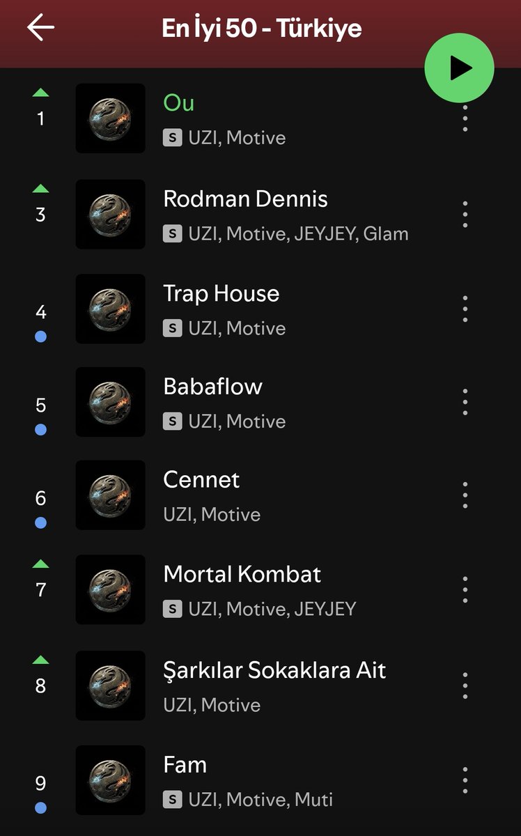 Spotify Türkiye top 50 listesinde noluyor aq