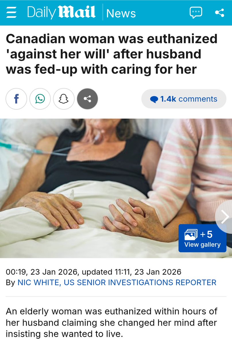 OtherHalfOrg's tweet image. A hideous detail: The euthanasia of this woman went ahead after a 'virtual assessment' decided she was eligible for MAID.

Death by Zoom.

(There is no ban on video or phone call approvals to die, in laws proposed in Britain.)