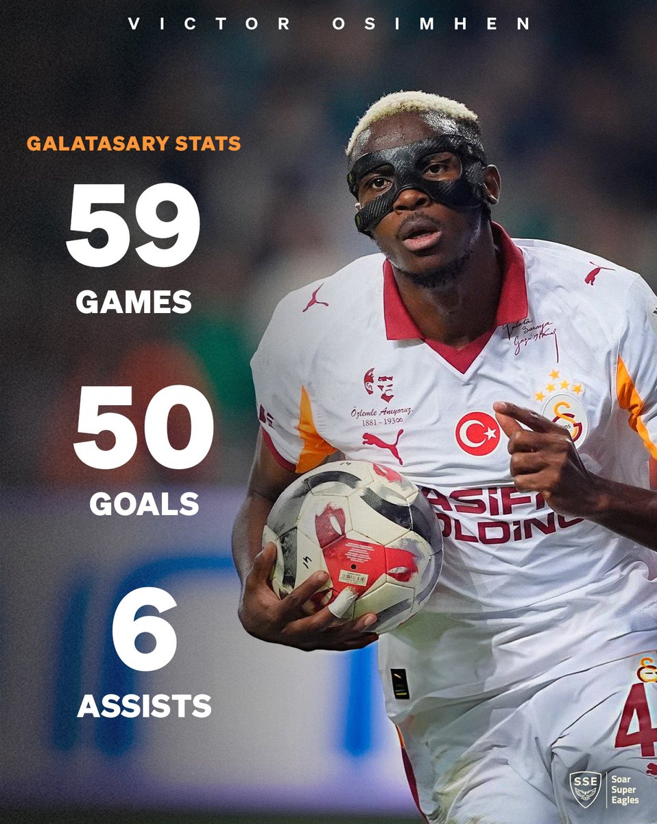 Victor Osimhen scores his 50th goal for Galatasaray! 🧡 

Numbers don’t lie.