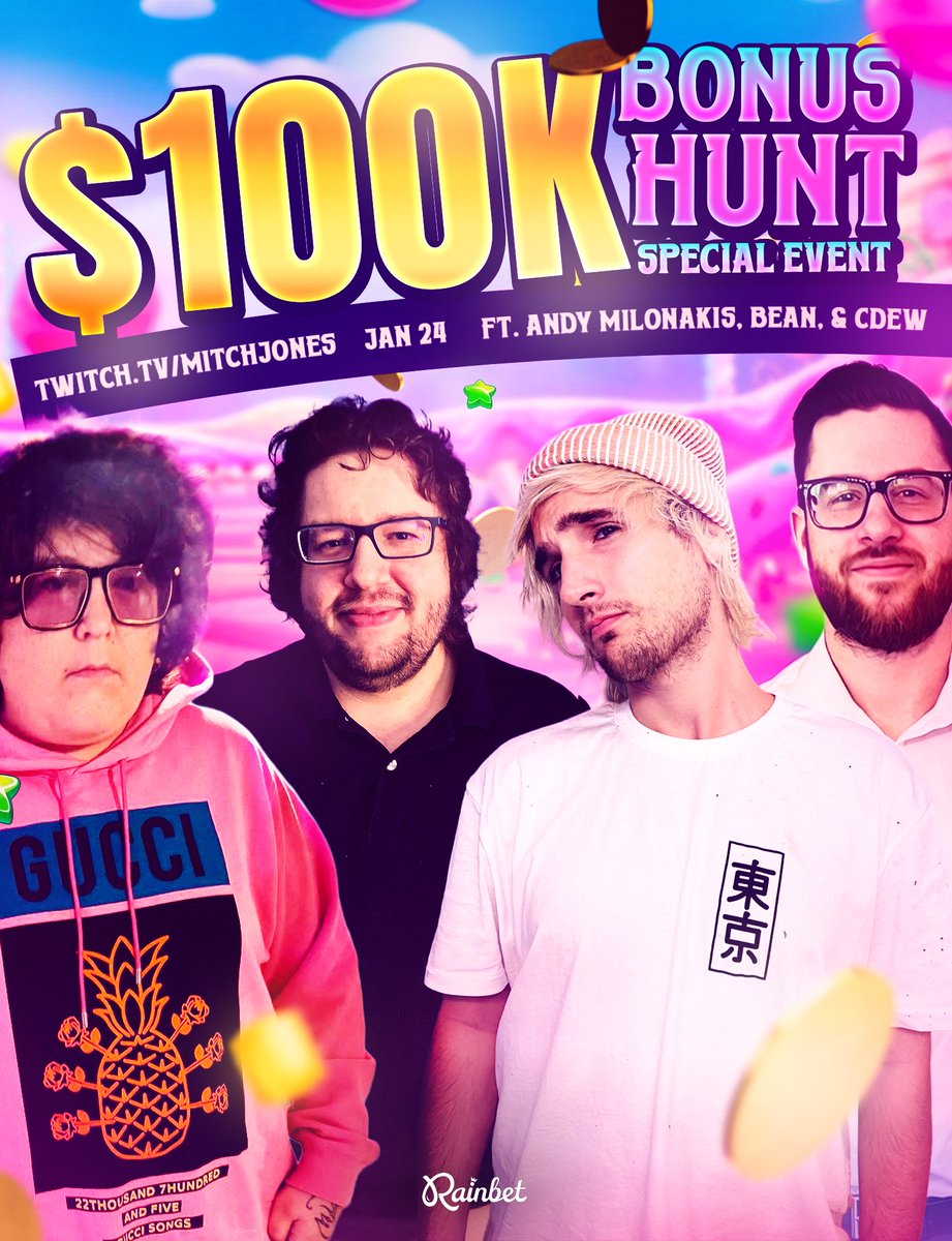 MitchJonez's tweet image. 🔥LARGEST BONUS HUNT EVER TODAY - 100K🔥
🔥BIGGEST GIVEAWAY EVER, BUYING $10,000 OF BONUSES FOR VIEWERS🔥
$1,000 GIVEAWAY ON THIS TWEET, LIKE, COMMENT, RETWEET
@andymilonakis @cdew_wow @beantwitch