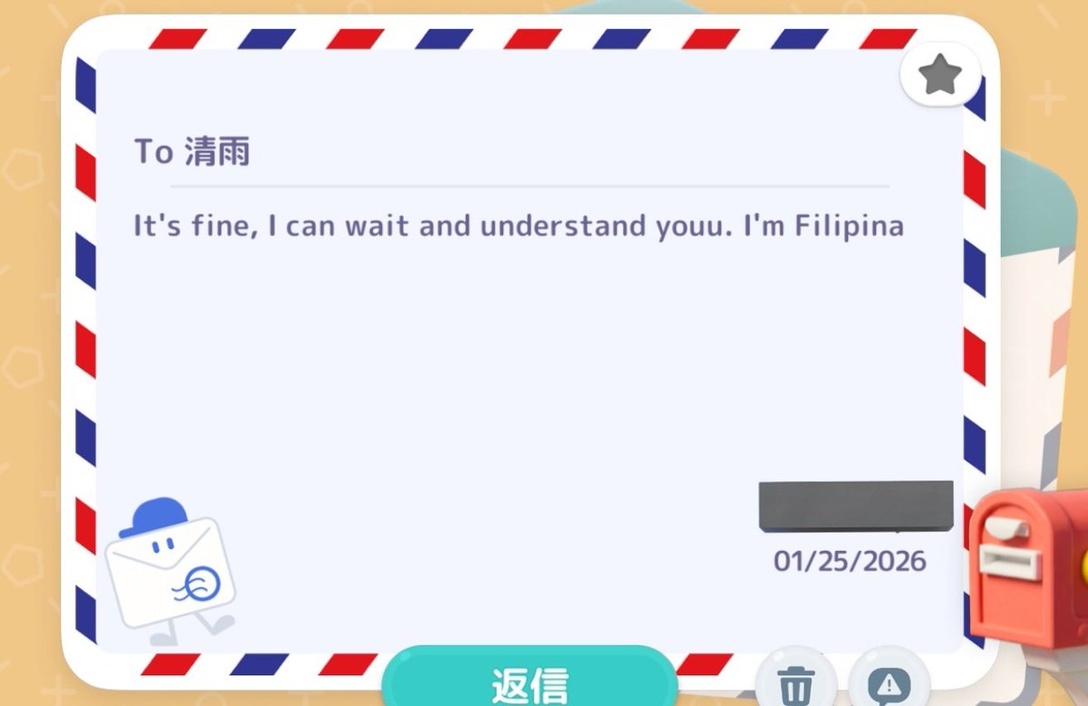 新しくフレンドになった方に英語が苦手で、翻訳の時間がかかります。すみませんってカード送ったら、理解できるから大丈夫って🥲しかもこの方フィリピン人。すご。  優しィィィィ😭😭