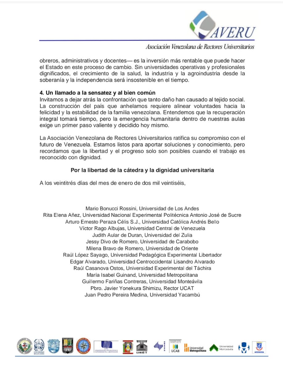 La Asociación Venezolana de Rectores Universitarios (AVERU) expone las exigencias éticas por un salario digno.