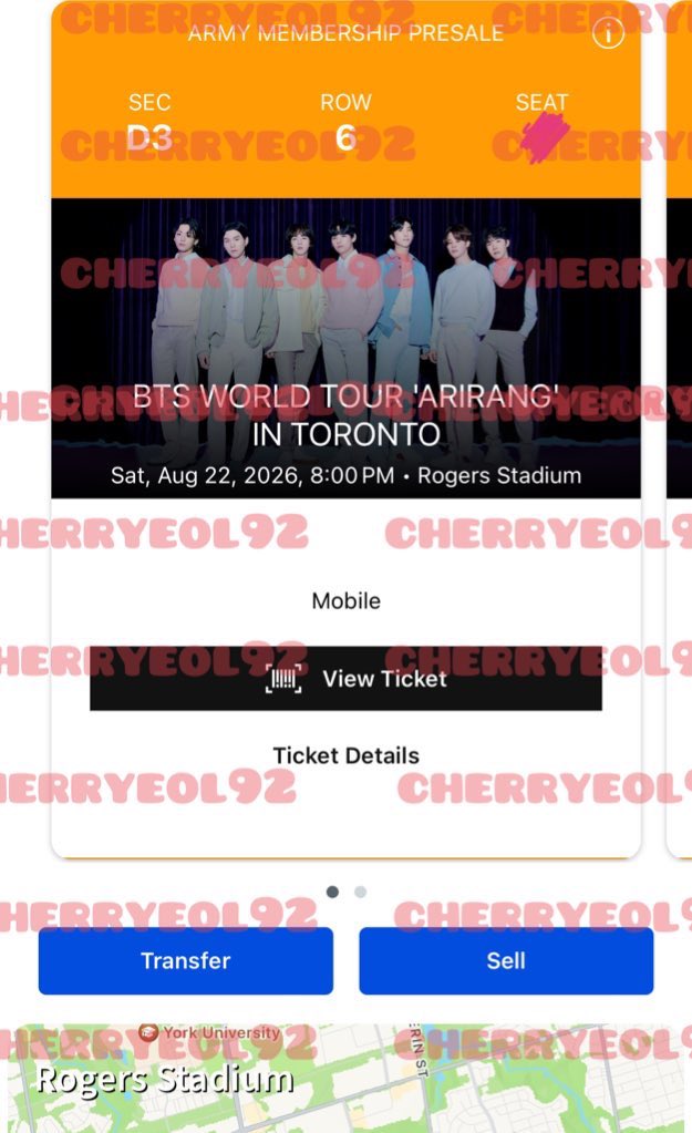 cherryeol92's tweet photo. Selling 2 FLOOR BTS Tickets for Toronto Saturday August 22, 2026 at Roger’s Stadium 

Section D3 - BY BARRICADE
Row 6
2 SEATS

Section D7
Row 15 
2 SEATS

Can FT/meet up in person
- Union station 
- Bloor GO station 
- TTC Line 1/2 

Not fv. Serious inquiries only

Tag: army buy https://t.co/4gbG7ChWbI