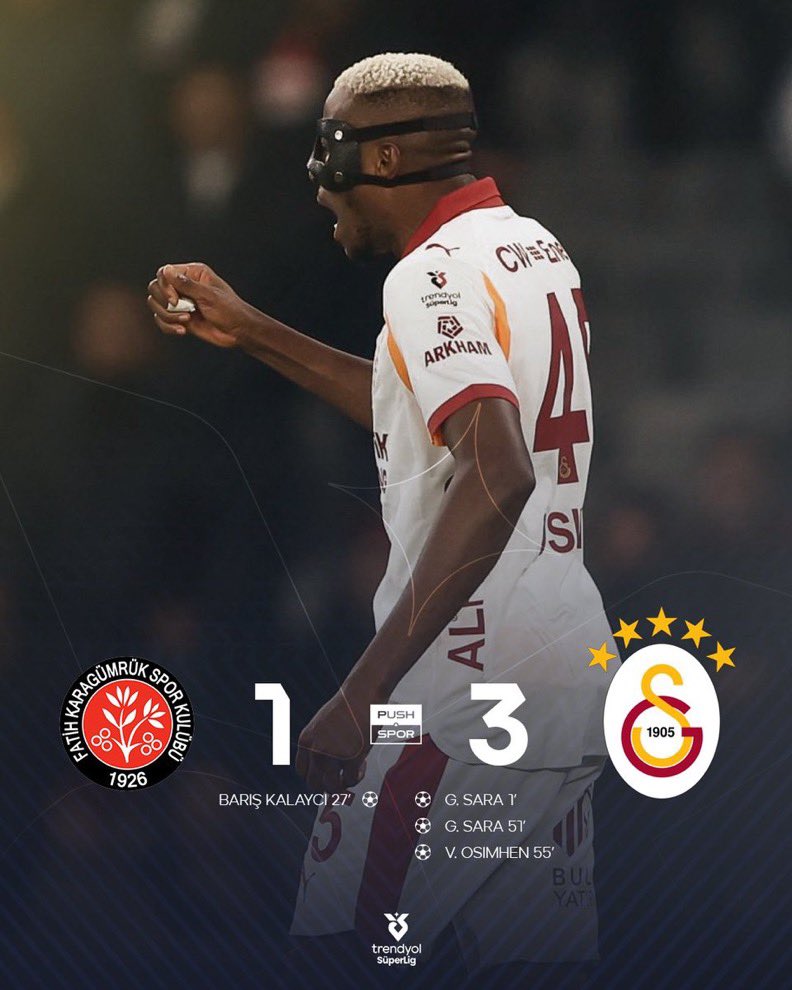 Galatasaray, deplasmanda Karagümrük’ü 3-1 mağlup etti.