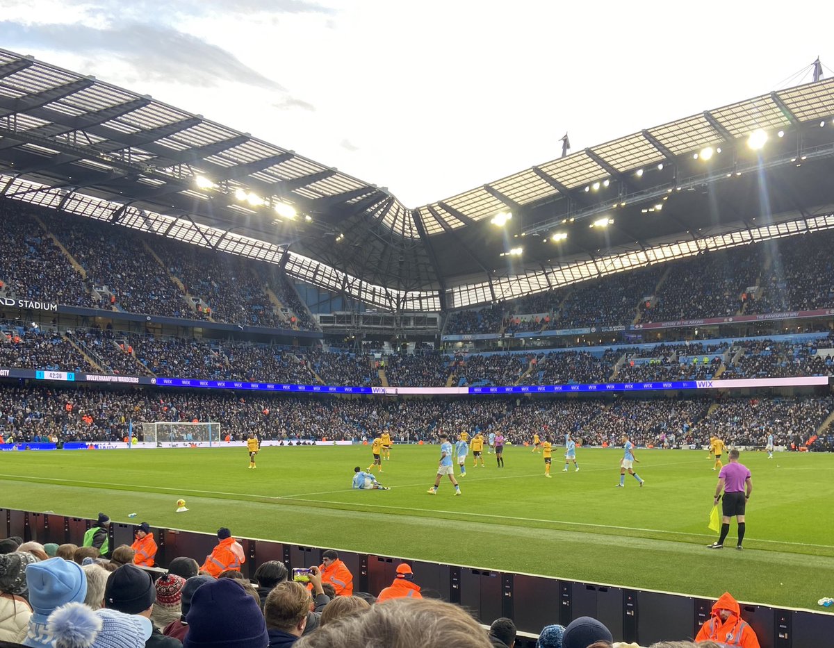 IanVizzi's tweet photo. Row 10 at Etihad. Solid performance from City. 
Welcome to Guehi what a great acquisition - calm strong composed presence at the back https://t.co/YpeWnERSbT